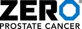 logo that says Zero Prostate Cancer. The word Zero is written in bold black letters except for the "o," which is in blue (the color for prostate cancer awareness month and its ribbon)